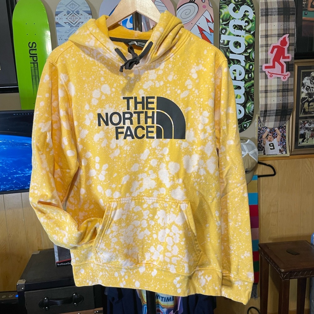 North face hoodie men’s size small yellow custom bleach splatter - Picture 1 of 5